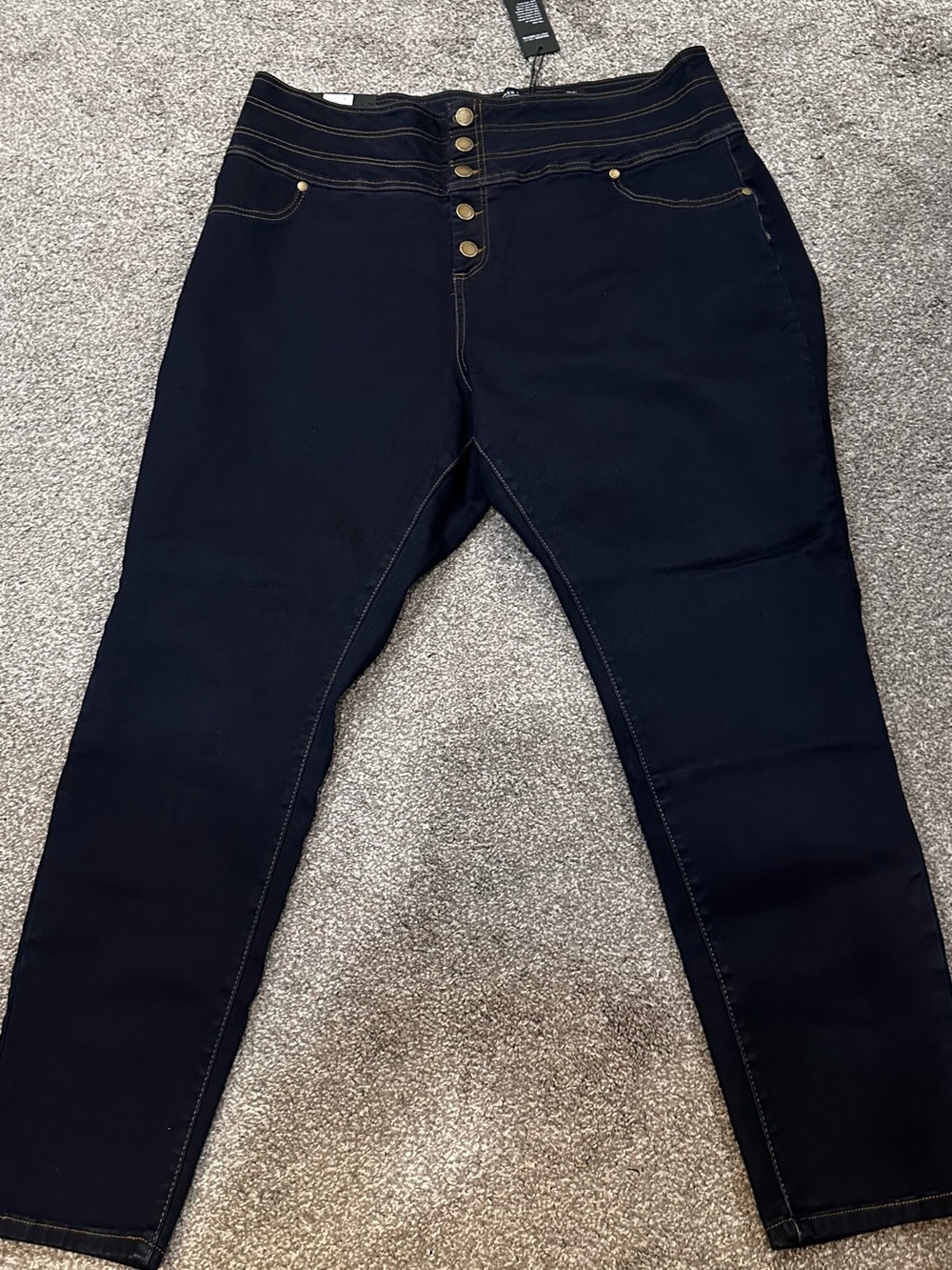 City Chic Black High-Rise Skinny Jeans with Gold Buttons